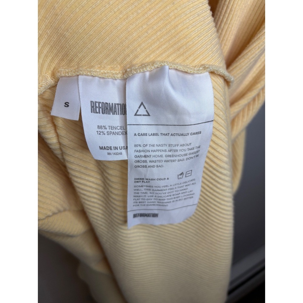 Reformation Small Yellow Ribbed Midi Dress‎ Fit Flare Sleeveless Stretch - Picture 4 of 6